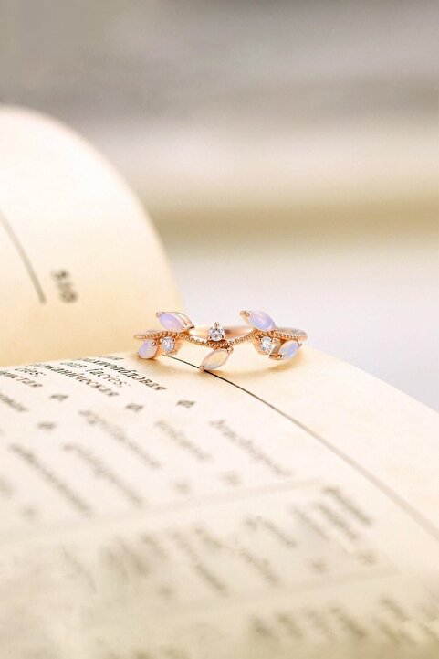 Sahira Jewelry Taşlı Sarmaşık Beyaz Taşlı 14 K Rose Altın Kaplama Ayarlanabilir Kadın Yüzük
