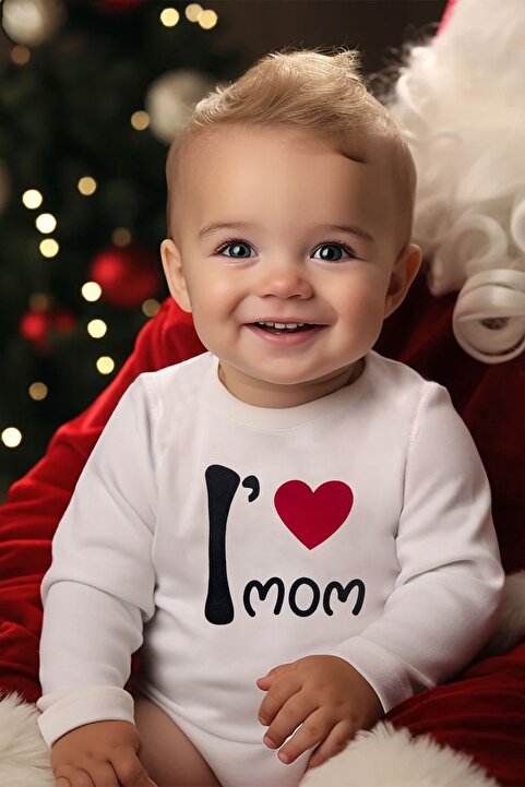 Lilabio %100 Organik Pamuk Uzun Kollu Bebek Body I love Mom