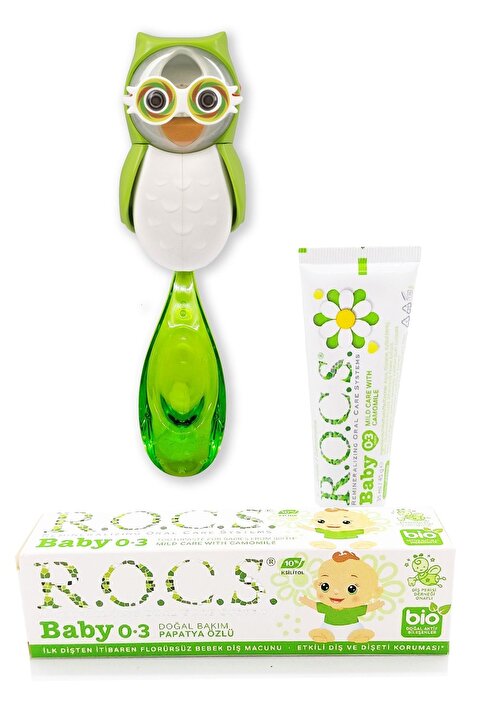 R.O.C.S. Baby Yeşil Baykuş Bakım Seti (PAPATYA MACUN YEŞİL FIRÇA YEŞİ BAYKUŞ SAKLAMA KABI)