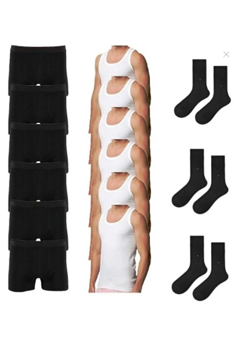 HARMAN TEKSTİL Ekonomik 15'li Paket Erkek Iç Çamaşır Seti 6 Adet Atlet 6 Atlet Boxer 3 Çift Çorap