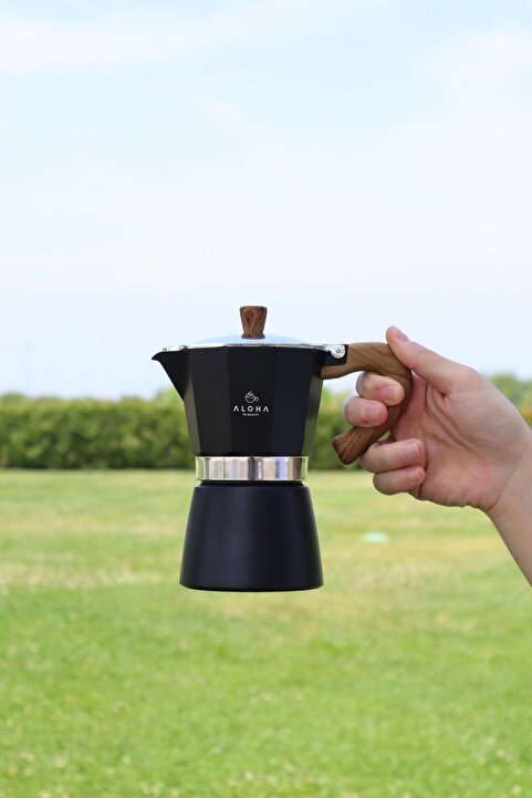 ALOHA Moka Pot 300ml 6 Bardak Siyah Kırmızı
