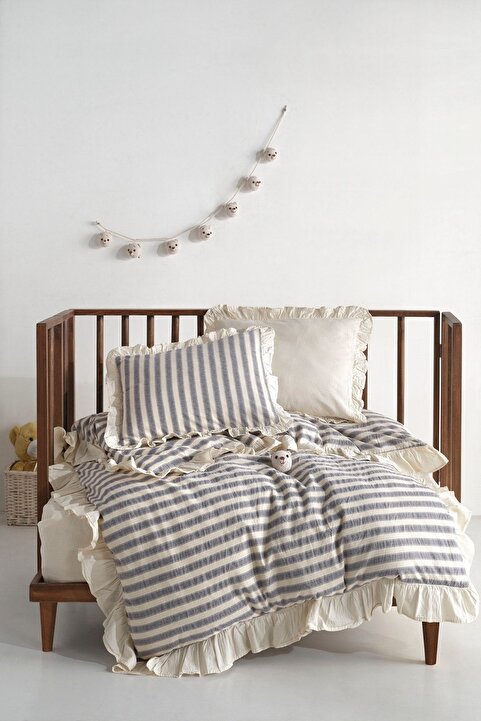 Macas Home Bluesky Bebe %100 Pamuk Fırfırlı Ipliği Boyalı Nevresim Takımı 100*150