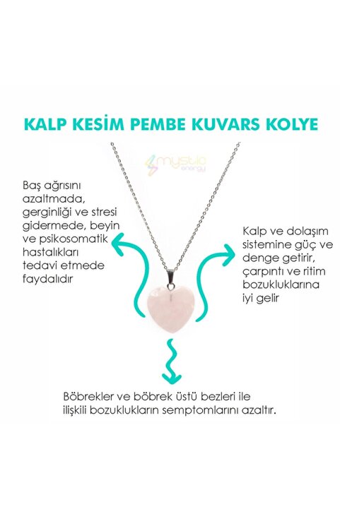 Mystic Energy Doğal Taş Pembe Kuvars Kalp Kesim Kolye | Hediyelik Doğaltaş