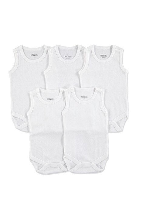 ebebek Hello Baby Bebek Basic Ribana Bisiklet Yaka 5li Atlet Body - Beyaz