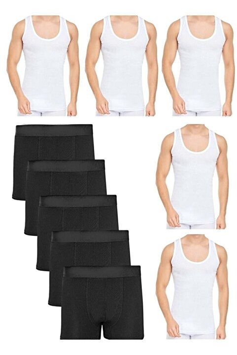 HARMAN TEKSTİL Kutulu Ekonomik Toplam 10 Parça 5 Atlet - 5 Boxer Set ( Damat Seti - Damat Bohçası)