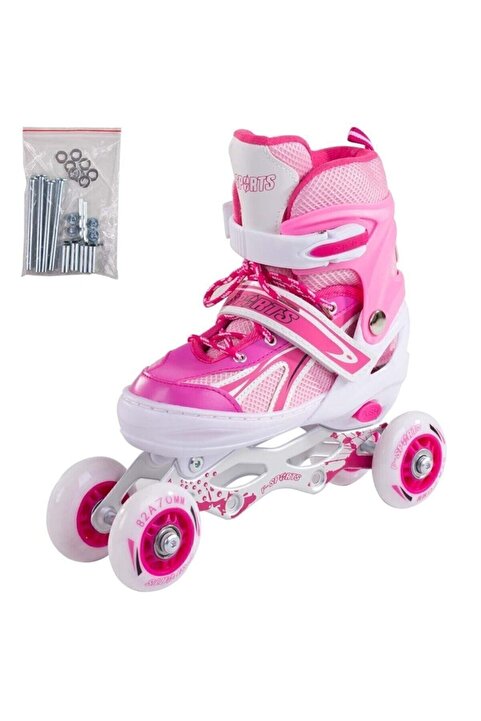 Furkan Toys F-sports Pembe Ayarlabilir 2+2 Işıklı Metal Alıştırma Pateni Çanta
