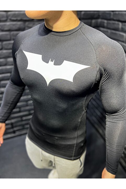 YHM Uzun Kollu Compression Body Tam Beden Fit Spor Erkek Tişört Batman Baskılı Kompresyon