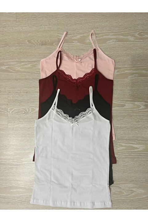 ek by_kuzeylingerie Kadın 4'lü  Pamuklu Likralı Dantelli Askılı Atlet