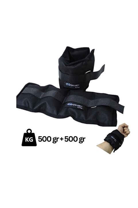 ÇAKABEY El Ayak Bilek Ağırlığı 500 gr + 500 gr (TOPLAM 1 kg) Siyah Çift Kum Torbası