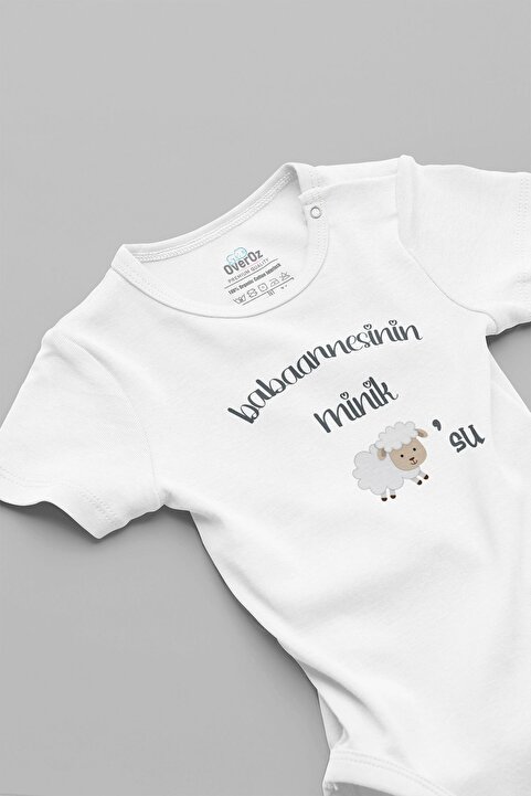 Overoz Organik %100 Pamuk Babaannesinin Minik Kuzusu Bebek Body Kısa Kollu Badi Çıtçıtlı Zıbın 5135-ba