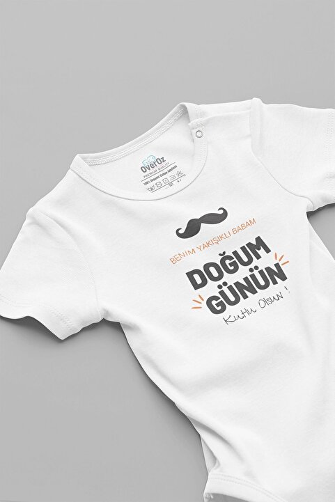 Overoz Organik %100 Pamuk Doğum Günün Kutlu Olsun Baba Yazılı Bebek Body Badi Çıtçıtlı Zıbın 5743