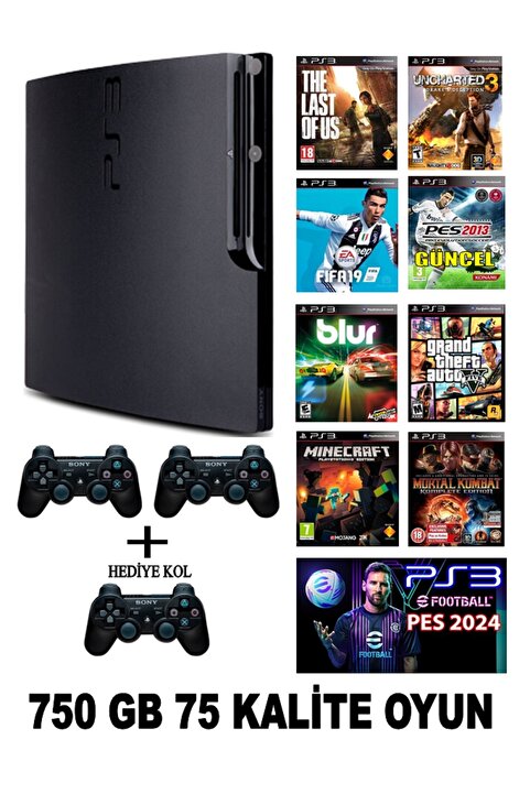 wiola Sony Ps3 Slim 750 Gb 75 Oyun 2 Kablosuz Kol (YENİLENMİŞ) Garantili Ürün
