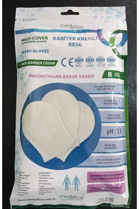 MED-COVER Med Cover Bariyer Kremli Kese - Yatan Hasta Vücut Bakım Kesesi (10'LU 4 PAKET)