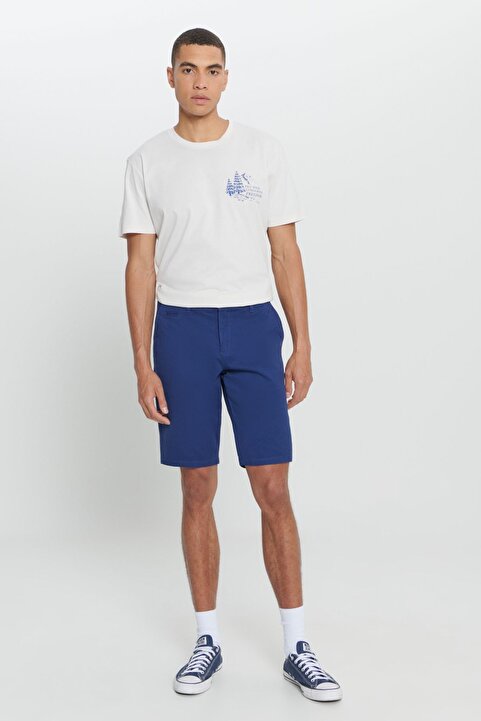 AC&Co / Altınyıldız Classics Erkek Indigo Slim Fit Dar Kesim Armürlü %100 Pamuk Casual Chino Şort