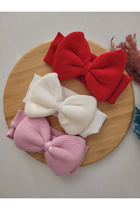 SeherBebeButik Kız Çocuk & Bebek Kaşkorse Fiyonk Bandana 3'lü Set