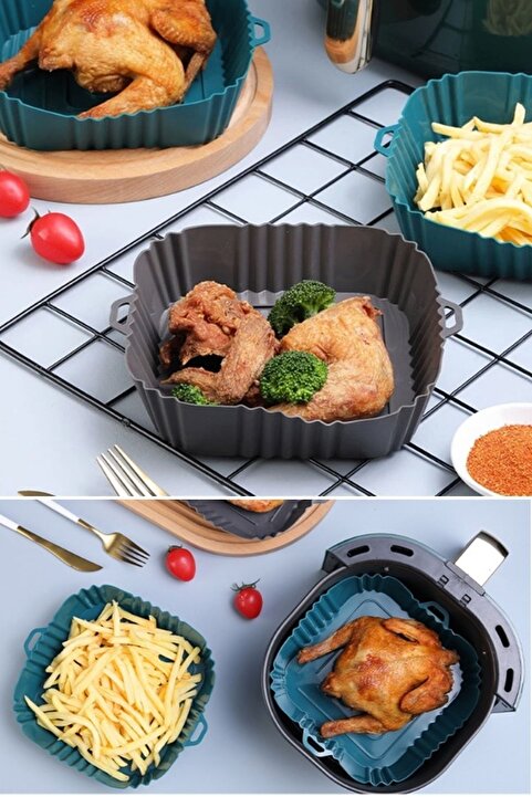 Kitchen Beauty Kare Model Tüm Airfryer Silikon Pişirme Kalıbı Hava Fritözü Airfryer Yemek Pişirme Kalıbı