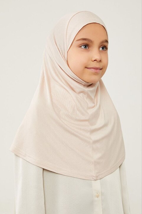 Melodi Scarf Tesettür Çocuk Namaz Bonesi Eşarbı Şalı Hijabı Açık Bej
