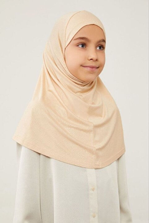 Melodi Scarf Tesettür Çocuk Namaz Bonesi Eşarbı Şalı Hijabı Bej