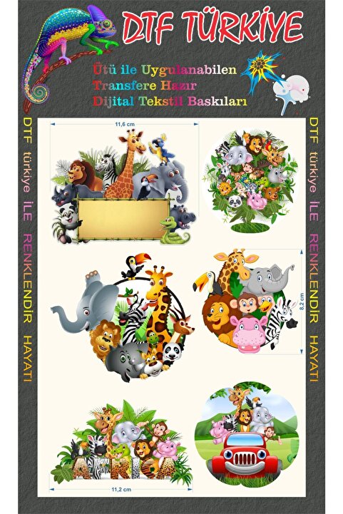 DTF BASKI Safari Animals-ütü Ile Yama Baskı-hayvanlar Transfere Hazır Baskı-etiket Baskı
