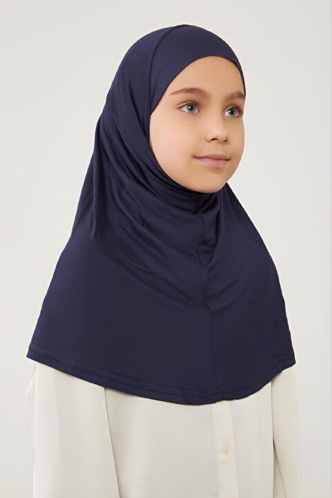 Melodi Scarf Tesettür Çocuk Namaz Bonesi Eşarbı Şalı Hijabı Lacivert