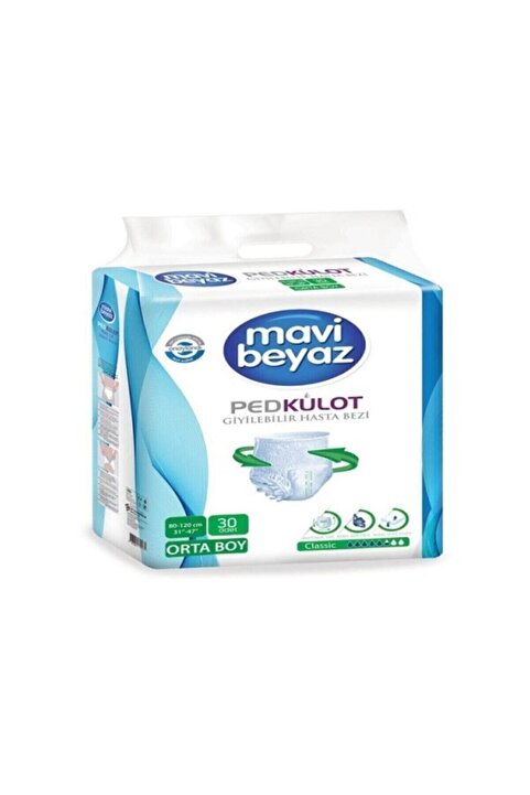 Mavi Beyaz Ped Külot Yetişkin Bezi Orta Boy Medıum 1 Paket 30 Adet