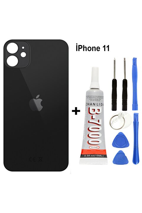 AXYA İphone 11 Arka Cam Batarya Pil Kapağı + Yapıştırıcı + Tamir Set Siyah