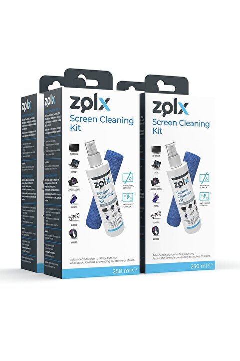 zolx Ekran Temizleme Seti 250ml * 4 Adet (MİKROFİBER BEZ HEDİYE) Led Tv, Bilgisayar, Notebook Temizleme