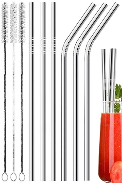Kitchen Beauty 9 Parça Metal Pipet Seti Paslanmaz Çelik Pipet Ve Çubuk Pipet Temizleme Fırçası