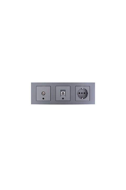 OVİVO Grano Metalik Füme Üçlü Set Tv Telefon (NUMERİNS) Topraklı Priz 3'lü Takım