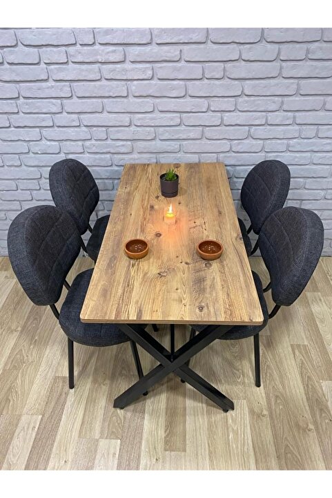 BAMBEDS MOBİLYA Masa Takımı, Yemek Masası, Mutfak Masası, Balkon Masası - 70x110 Çam 4 Sandalye Gri