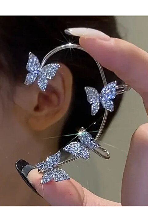monalisatoka Kadın Gümüş Renk Tekli Zikron Taşlı Kelebek Earcuff Kıkırdak Küpe