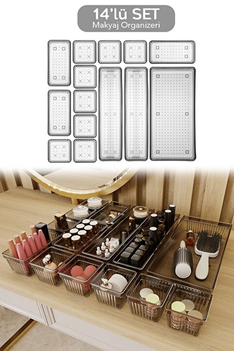 Meleni Home 14 Parça Çekmece İçi Düzenleyici Set - Çok Amaçlı Masaüstü Organizer Siyah