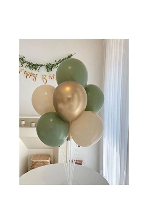 Ekin Süs Balon Standlı Küf Yeşili Gold Krom Balon Seti