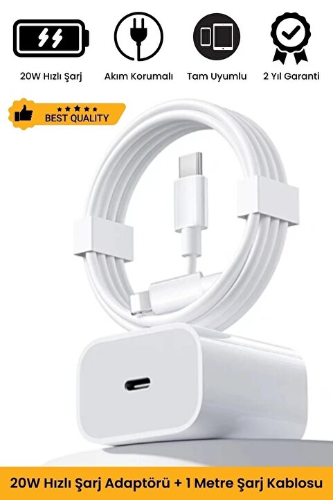 Noriyen iPhone Tüm Serilere Uyumlu 20w Hızlı Şarj Seti Adaptör ve Type C Kablosu 7 8 X 11 12 13 14 Plus Pro