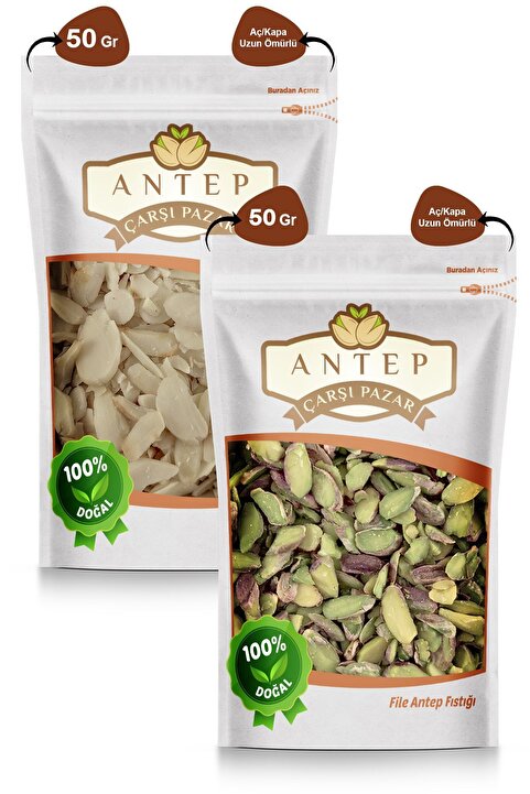 Antep Çarşı Pazar File Antep Fıstığı 50 Gr. | File Badem 50 Gr.