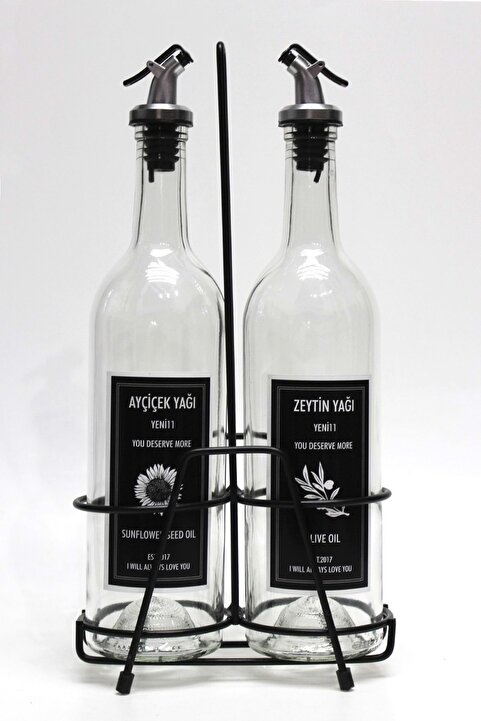 Jenisa 2 Adet Şeffaf Dibi Çukur 750 Ml Etiketli Yağlık Ve Siyah Stant