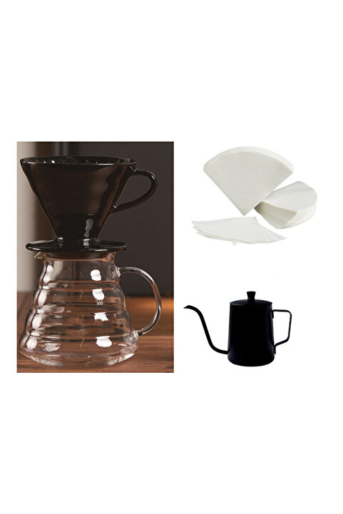 Grossberg Coffee V60 Dripper Kahve Sürahisi Filtre Kağıdı Kettel Set