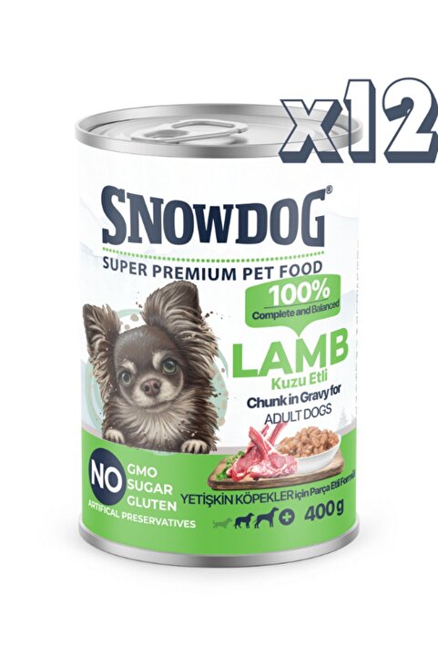 Snow Dog Premium Parça Etli Kuzulu Köpek Konservesi 12 Adet*400 G