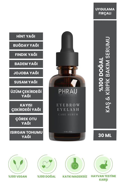 Phrau %100 Doğal Kaş Ve Kirpik Bakım Serumu (10 Doğal Uçucu Yağ + Uygulama Fırçalı)