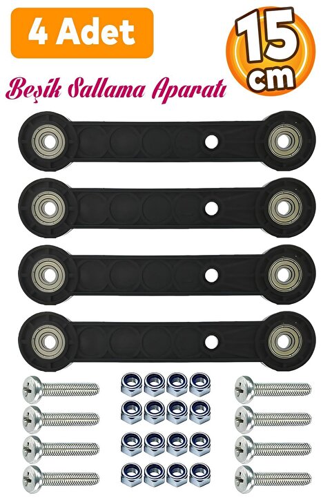 Badem10 4 Adet Beşik Sallama Aparatı (İki Delik Arası 15.5 cm) Çocuk Bebek Beşiği Takımı Aparatı Seti Siyah