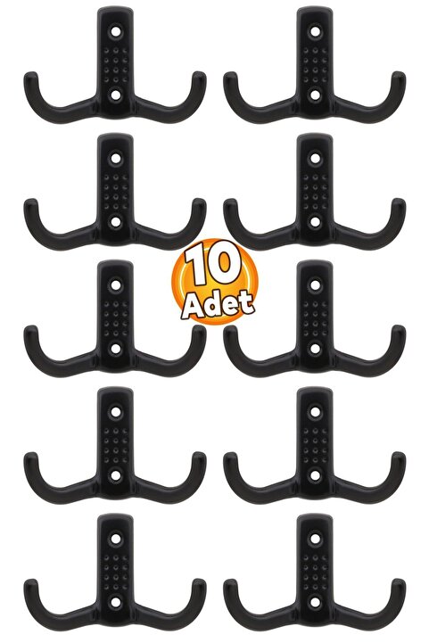 Badem10 Askı Noktalı Elbise Vestiyer Duvar Askısı Dolap Elbise Askılığı Mat Siyah Metal Askılık 10 Adet