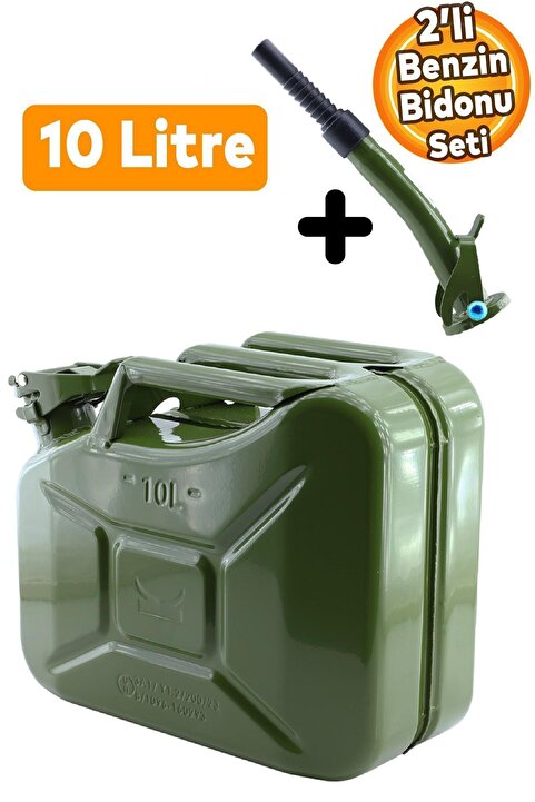 Badem10 Metal Benzin Bidonu 10 Litre Akaryakıt Mazot Taşıma Doldurma Depolama Bidonu Aktarma Borusu