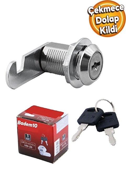 Badem10 Dolap Çekmece Kilidi Mandallı Çekmece Kilidi 2 Anahtarlı Mobilya Dolap Kilit Metal