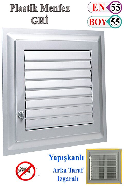 Badem10 Banyo Wc Tuvalet Havalandırma Plastik Panjur Gri 55x55 CM