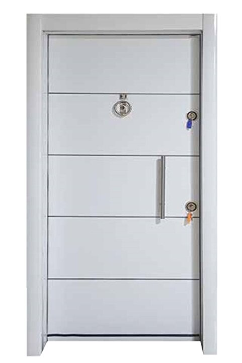 Tezdoor Kompozit Çelik Kapı, Beyaz Renk Düz Model Tırnaklı Sistem Çelik Kapı Sol Açılım