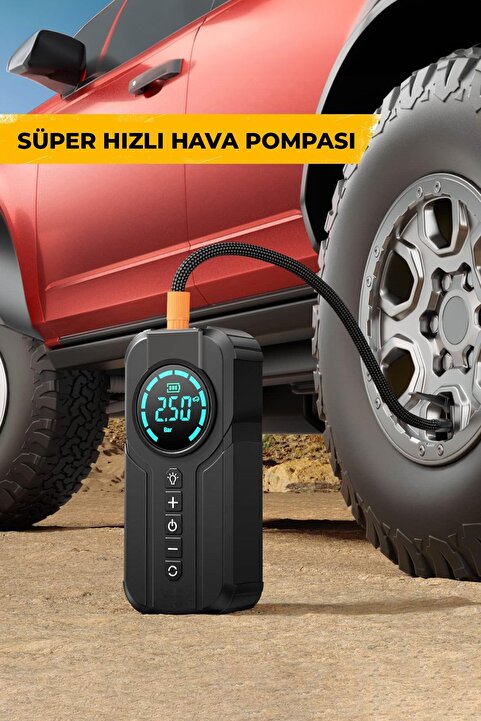 ROBO Şarjlı Akü Ateşleyici 4ü Bir arada Lastik Şişirici+Powerbank+Led Işık