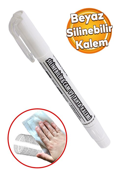 Badem10 Silinebilir Tebeşir Işaretleyici Beyaz Kalem Metal Plastik Cam Ahşap Yüzey Yağlı Boya Uç