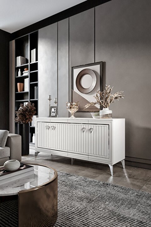 mapahomeliving Klas Konsol Mdf Mebran Kapak Beyaz Gümüş