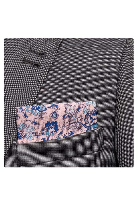 Exve Exclusive Yavruağzı Mavi Şal Desenli Katlanmış Kullanıma Hazır Cep Yaka Blazer Mendili