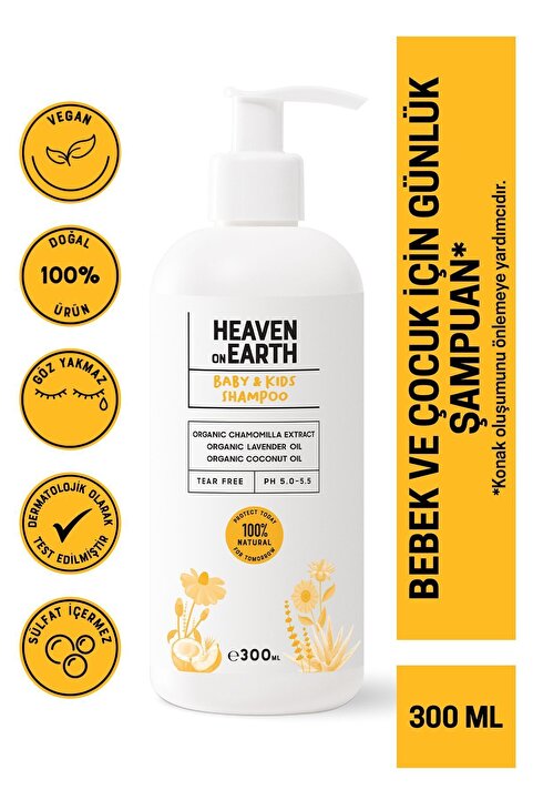 Heaven on Earth Bebek Çocuk Saç-Vücut Şampuanı Konak Önleyici %100 Doğal Organik Papatya Vegan Parabensiz-300 ml